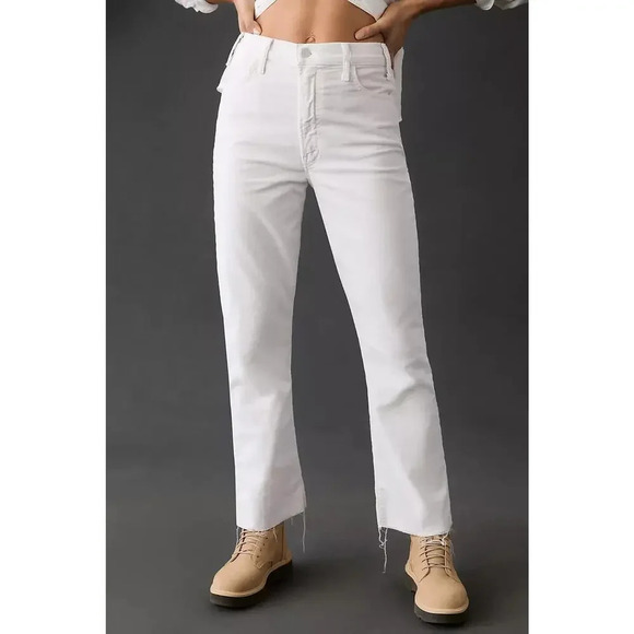 NWT MOTHER The Hustler High-Rise Ankle Fray Corduroy Jeans Size 24 Chalk - Picture 1 of 14